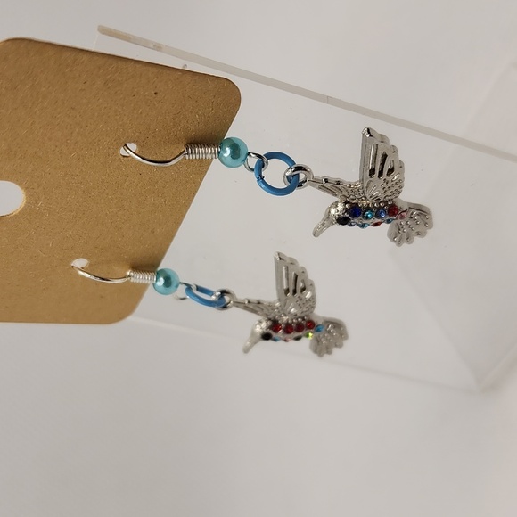 Colorful Rhinestone Hummingbird Earrings - Picture 2 of 2